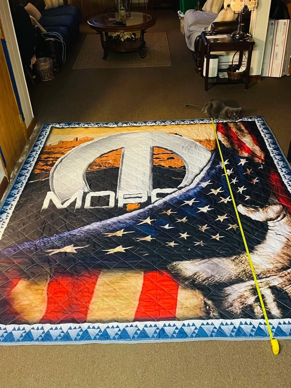 Patriotic American Flag Muscle Car Fan Blanket King Size Garage Man Cave Throw